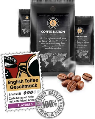 Produktbild von Kaffee ENGLISH TOFFEE aromatisiert von Coffee-Nation, 500g Bohnen