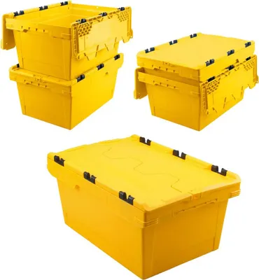 Produktbild von 5x Klappdeckelbox/Mehrwegbox, gelb, verplompbar, stapelbar, LxBxH 600 x 400 x 300 mm, 47 Liter