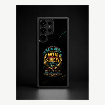 Productafbeelding van Samsung S25 Ultra hoesje, telefoonhoesje, beschermhoesje, case met een motief van een motorsportoverwinning – LUNØIR ©