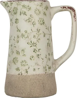 Zdjęcie produktu dla Clayre & Eef Dzbanek dekoracyjny 16x11x20 cm Zielono-beżowy Ceramiczne kwiaty