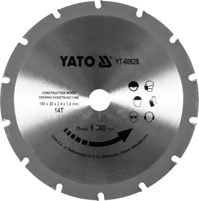 Produktbild von Yato YT-60628, Bauholz, 18,5 cm, 2 cm, Hartmetall-bestücktes Wolfram (TCT), 1,8 mm, 9000 RPM