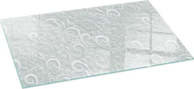 Produktbild von Funkenschutzplatte – Glasbodenplatte für Kaminofen – Kaminunterlage aus Glas – 100x50 cm – Feuerfeste Ofenbodenplatte – Hitzebeständige Schutzplatte für Kamin – Transparente Bodenschutz Glasplatte – Elegantes Pflanzenmuster