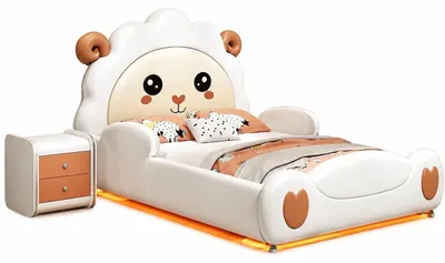 Productafbeelding van Wit kinderbed met schapmotief, geschikt voor meisjes en jongens, met verlichting