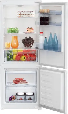 An open refrigerator filled with food items.