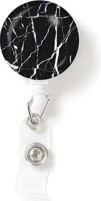 Produktbild von INF Einziehbarer Ausweishalter mit Glasmarmor-Blumenmuster, 1 Stück Schwarz
