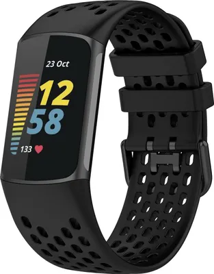 Produktbild von Strap-it Fitbit Charge 5 Silikonarmband mit Löchern (Schwarz)