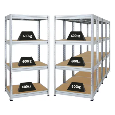 Produktbild von Mega Deal | 5x Schwerlastregal DINO | HxBxT 180x90x60cm | 4 MDF-Platten-Ebenen 6,5 mm | Fachlast 600kg | Verzinkt