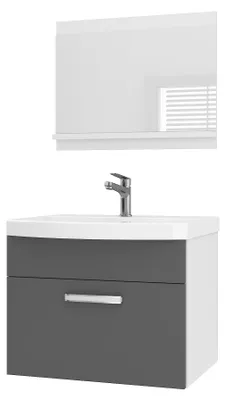 Immagine prodotto di Set di mobili da bagno BELINI PRI M1, 60 cm, grigio opaco - Mobile bagno moderno con lavabo e specchio, completo di tutti gli accessori, da montare a parete