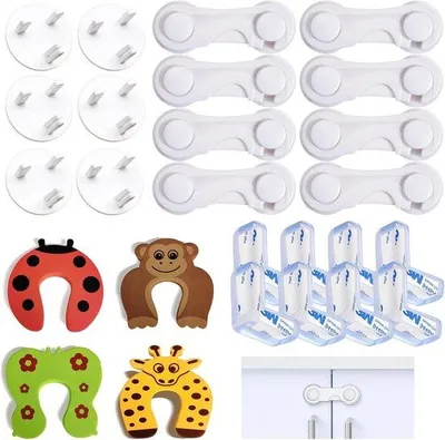 Produktbild von Sichere Kindersicherungsschlösser Set 26 Stück mit Steckerhülle