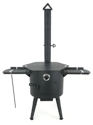 Produktbild von Feuerofen Utschak Ø 40 cm mit Abzugsrohr, für Kasan 12 L, Thermometer, Ablagetischen, Ofenplatte