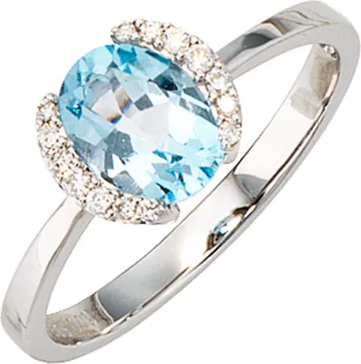 Produktbild von Damenring Ring aus 585 Weißgold mit Topas Blautopas & 14 Diamanten Brillanten Innenumfang 60mm  Ø19.1mm