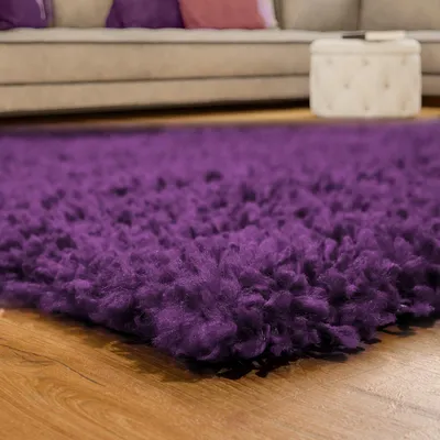 Produktbild von Shaggy Purple Hochflor Langflor Teppich Lila Meliert Einfarbig Top  Grösse Ø 67 cm Rund
