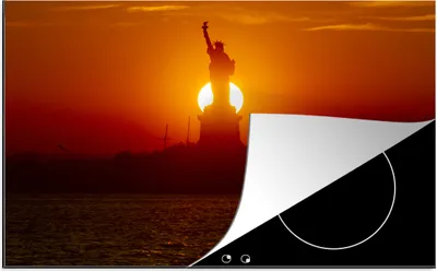 Produktbild von KitchenYeah© Herdabdeckplatte New York - Freiheitsstatue - Sonnenuntergang , 76x51cm, Küche Deko, Glaskeramikkochfeld Herdabdeckung, Abdeckplatte fùr Kochfeld