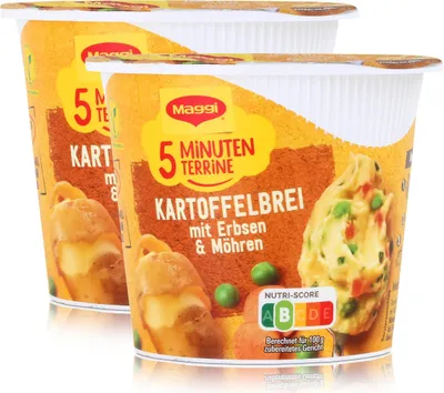 Produktbild von Maggi 5 Minuten Terrine Kartoffelbrei mit Erbsen & Möhren 43g (2er Pack)