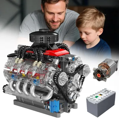 Produktbild von V8 Motor Bausteine Modell 487 Teile Engine Modellbausatz Bausteinset