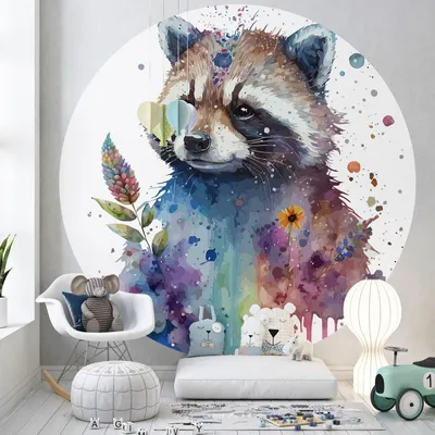 Produktbild von Rundes/kreisf?rmiges Kinderzimmer-Tapete – Lumaléa – Waschb?r – Premium-Papier 185 g, abwaschbar – Durchmesser 130 cm