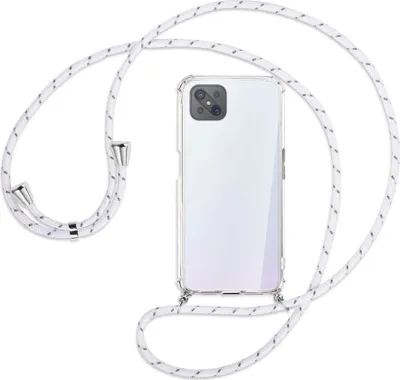 Produktbild von Handykette Backcover-Schutzhülle mit Band (Metall silberfarben) für Oppo A92S / Reno4 Z 5G - weiß/grau
