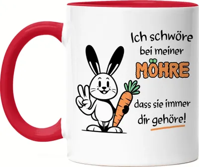 Produktbild von Ich schwöre bei meiner Möhre Witziger Hase Tasse Rot - Schlechte Laune Humor