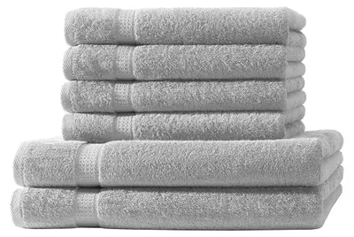 Produktbild von 6er Set Frottee 4x Handtücher 2x Duschtücher Elegance 100% Baumwolle 500 gsm 50x100 cm 70x140 cm silber