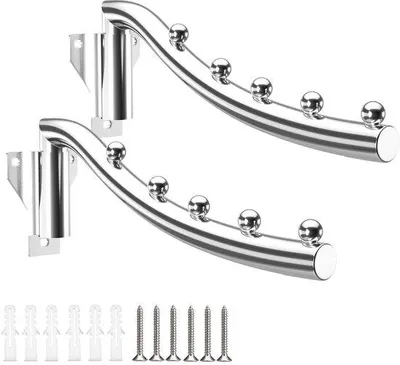 Produktbild von 2 Stück 180° drehbarer Metall-Kleiderhaken, für Wandmontage, 5 Haken, Kleiderventilator, Wandkledingerät