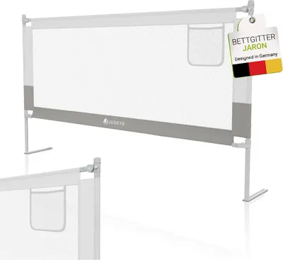 Produktbild von Juskys Bettgitter Jaron, höhenverstellbar, Grau, 180 cm, klappbar, kombinierbar, für Babys & Kinder, Matratzenhöhe 5-25 cm, inkl. Tasche