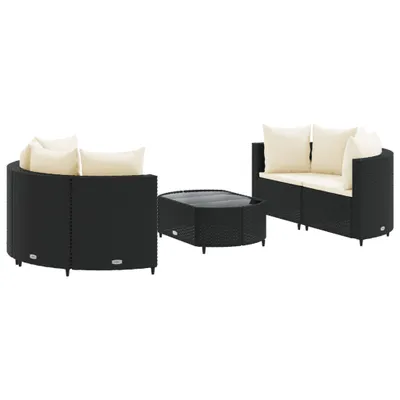 Produktbild von 5-tlg. Garten-Sofagarnitur mit Kissen Schwarz Poly Rattan