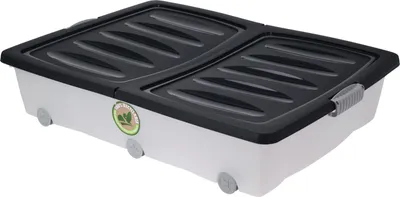 Produktbild von XL Unterbettkommode mit Klappverschluss - 60 Liter / schwarz - Aufbewahrungs Rollbox Spielzeugkiste
