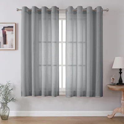 Voile Vorhänge mit Ösen, halbtransparent, 2er-Set, 175x140 cm, Grau