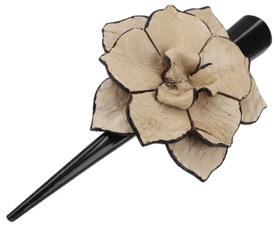Produktbild von Boho Haarspange mit Lederblüte, Boho Haarschmuck - Elfenbein, Creme-weiß, Kunststoff,Leder, 8*8*2 cm, Haarspangen, Haarschmuck