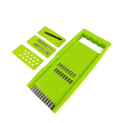 Produktbild von 4 tlg. Gemüsereibe mit Edelstahlklingen - Karottenhobel & Gemüsehobel mit 4 Einsätzen – Küchenreibe, Reibe für Julienne und Scheiben, Grün