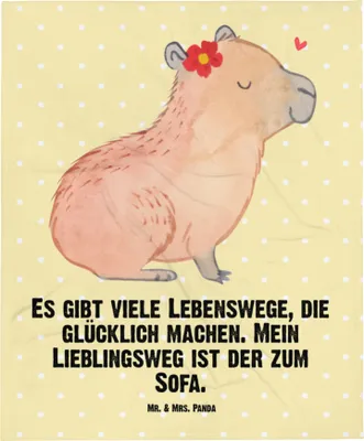 Produktbild von Mr. & Mrs. Panda Plaid Capybara Blume - Gelb Pastell - Geschenk, Kinderdecke, Schmusedecke, Kinderwagendecke, Lustige Sprüche, Erstlingsdecke, Babydecke