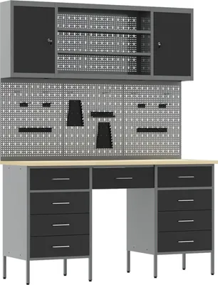 Imagen del producto de Banco de trabajo con cajones, 8 unidades, color , para ingenieros, con estructura de madera y acero