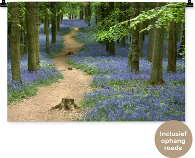 Produktbild von MuchoWow® Wandteppich Wandbehang Wald - Weg - Blumen - Blau 90x60 cm Tapisserie Dekoration Wandtuch - Wandskulpturen - Bildteppich