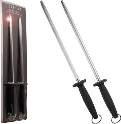 Zdjęcie produktu dla Profesjonalny zestaw do ostrzenia noy, Orient, stal wglowa, 2-czciowy - 12" stal diamentowa i 12" stal ostrzca, uchwyt Ergo, 30 cm, czarny