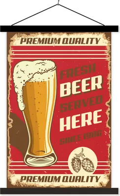Produktbild von MuchoWow® Textilposter Weinlese - Zitate - 'Hier wird seit 1986 frisches Bier in Spitzenqualität serviert' - Sprichwörter 120x180 cm mit schwarzem Rahmen - Fotos