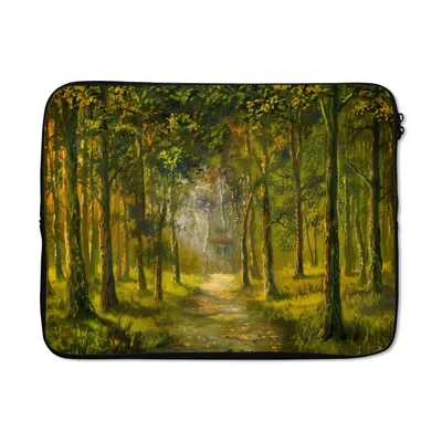 Produktbild von MuchoWow® Laptop Hülle 17 Zoll Laptoptasche Eine Illustration eines Weges durch den Wald - Zipper - Schutzabdeckung