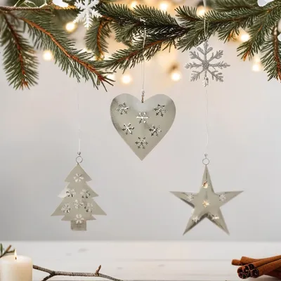 Immagine prodotto di set di 3 ciondoli natalizi Decorazione natalizia argento