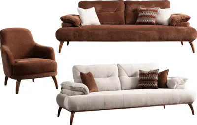 Produktbild von Villa Möbel Sofa Set Almond Duo Braun-Beige Stellvariante:3+3+1 Relax- und Bettfunktion, Mikrofaser Webstoff
