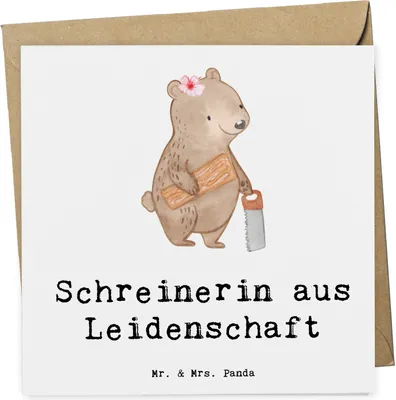 Produktbild von Mr. & Mrs. Panda Grußkarte Schreinerin Leidenschaft - Weiß - Geschenk, anlasskarte, Glückwunschkarte, Klappkarte, faltkarte, doppelkarte