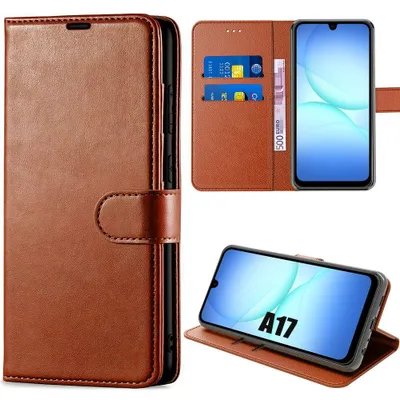 Image de Coque pour Samsung Galaxy A17 4G/5G, Protection Rabat Flip Case Cuir Synthétique Antichoc Marron
