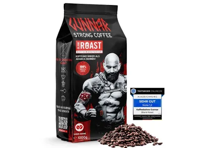 Zdjęcie produktu dla Kawa ziarnista GUNNAR - Bardzo mocna niemiecka kawa o niskiej kwasowości - 100% szlachetnych ziaren Robusty 1kg