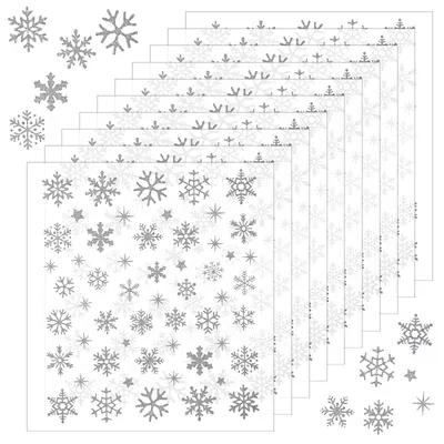 10 Schneeflocken-Sticker, Glitzer, Silber, selbstklebend