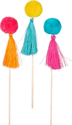 Immagine prodotto di Spiedini decorativi pompon colorati da 16 cm - taglia unica