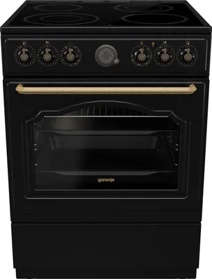 Immagine prodotto di Gorenje Classico GECS 6 B70CLB Fornello elettrico con piano cottura in vetroVetroceramica / design retrò / 60 cm / 71 litri / Gentle Close / riscaldamento rapido / AirFry / ExtraSteam / modalità Pizza / AquaClean / nero