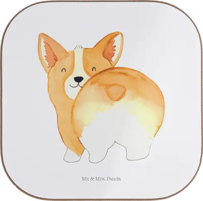 Produktbild von Mr. & Mrs. Panda Untersetzer für Gläser Corgi Po - Weiß - Geschenk, Tischuntersetzer, Corgie, Coaster, Spruch, bieruntersetzer, Hund, gläseruntersetzer, Teeuntersetzer