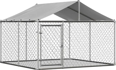 Image de Grande niche pour chien d'extérieur 230 x 230 x 117 cm – Niche avec toit et porte de sécurité verrouillable, bâche résistante aux UV et imperméable, clôture pour chien