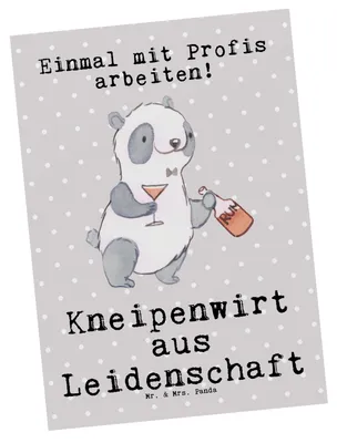 Produktbild von Mr. & Mrs. Panda Postkarte Kneipenwirt Leidenschaft - Grau Pastell - Geschenk, Gaststätte, Kneipe, Fotokarte, Bar, Spruch, Ansichtskarte, Grußkarte, Ansichtskarten