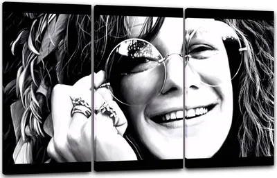 Produktbild von Leinwandbild 3-teilig (120x80cm): Janis Joplin, echter Holz-Keilrahmen inkl. Aufhänger, handgefertigt in Deutschland
