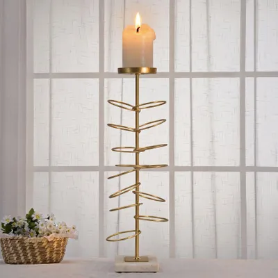 Obrázek produktu pro Svícen ze zlatého kovu s mramorovou základnou 14x13x46 cm