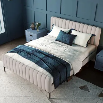 Produktbild von Modernes Polsterbett mit verstellbarem Kopfteil, graubeiges Design aus Leinen, robustes Bettgestell für Schlafzimmer, 140 x 200 cm